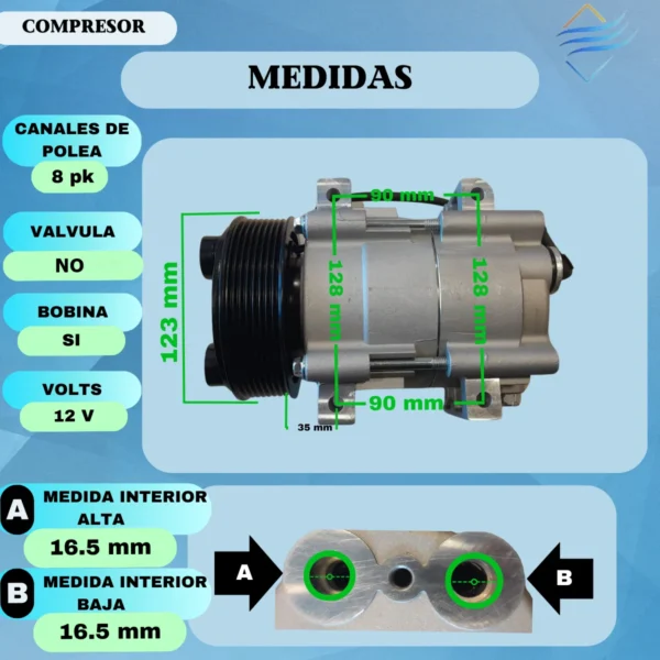 Compresor Aire Acondicionado Dodge Ram Hs18 8pk 8rz-fa - Imagen 6