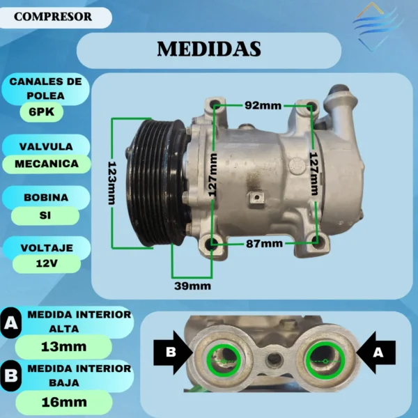 Compresor Ford Fiesta Ecoport Sanden 1447f 6v12 Re - Imagen 9
