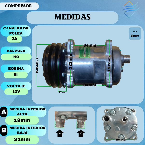 Compresor Aire Acondicionado 508 Salida Atras Oring 2v 12v - Imagen 3