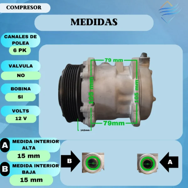 Compresor Aire Acondicionado Univ 505 Pv 12v Reacondicionado - Imagen 10