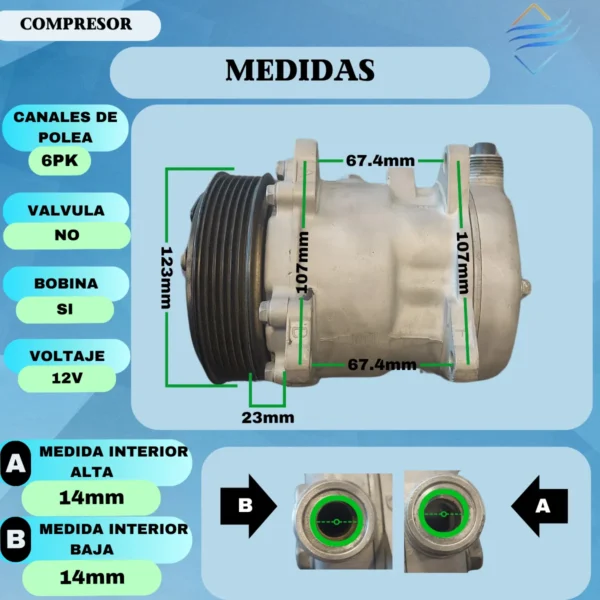Compresor Aire Acondicionado Univ 505 Pv 12v Reacondicionado - Imagen 6