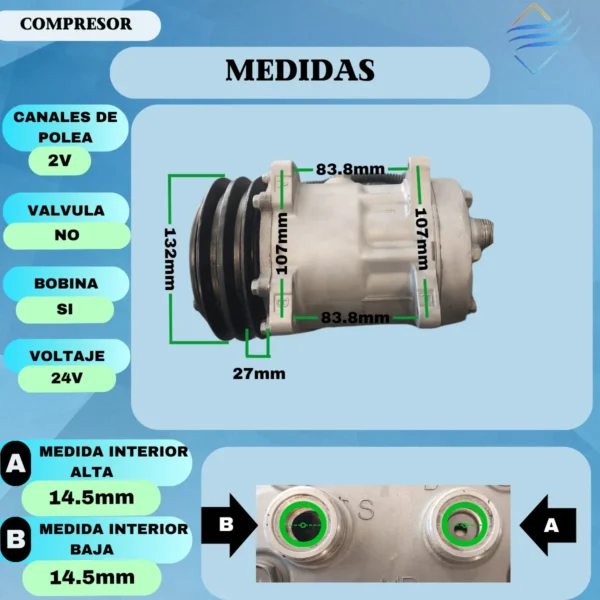 Compresor Aire Ac Univ 709 2v 24v Orejas Reacondicionado - Imagen 3