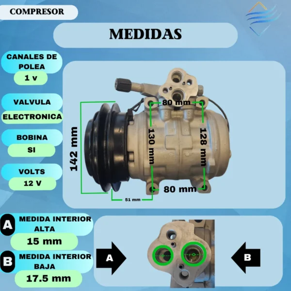 Compresor Denso 10p 15c 1v 12v Pasante - Imagen 7