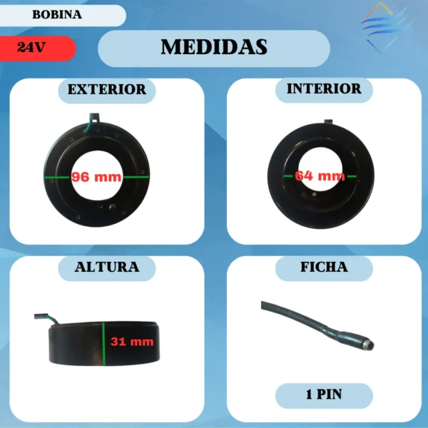 Bobina Compresor Nd 6p148 107x71x32 24v - Imagen 2