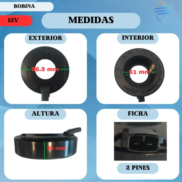 Bobina Compresor Aire Acondicionado Denso 10s 12v 96x61x25 - Imagen 7