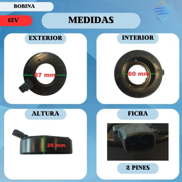 Bobina Compresor Aire Acondicionado Denso 10s 12v 87x60x25 - Imagen 7