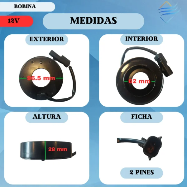 Bobina Compresor Aire Acondicionado Denso 10s 12v 96x62x28 - Imagen 6