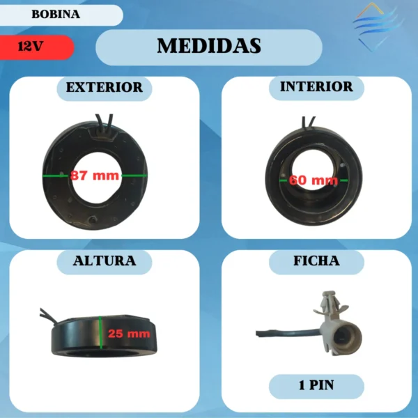 Bobina Compresor Aire Acondicionado Denso 10s 12v 87x60x25 - Imagen 7
