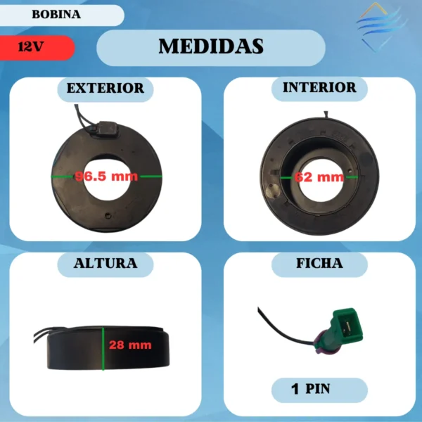 Bobina Compresor Nd 7s Bu16c 12v - Imagen 7