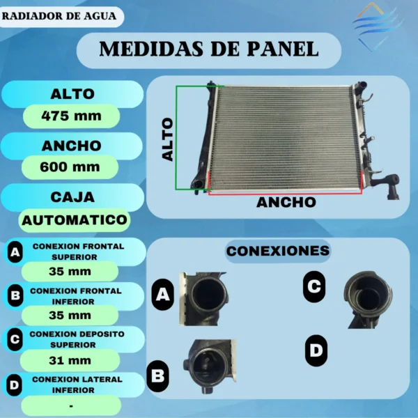 Radiador De Agua I30 2008 A 2013 Motor 1.4 1.6 2.0 Caja Aut - Imagen 3