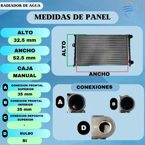 Radiador De Agua Caddy G1 1996 A 2004 1.6 Sin Aire Aleta - Imagen 3