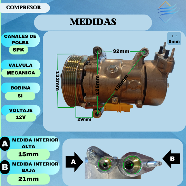 Compresor Aire Acondicionado Peugeot 206 207 Partner Citroen C3 Berlingo 1.4 - Imagen 4
