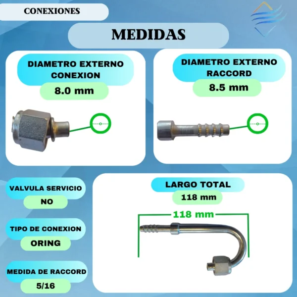 Oring Hembra 180° Hierro Racord 5/16 Caño 3/8 - Imagen 2