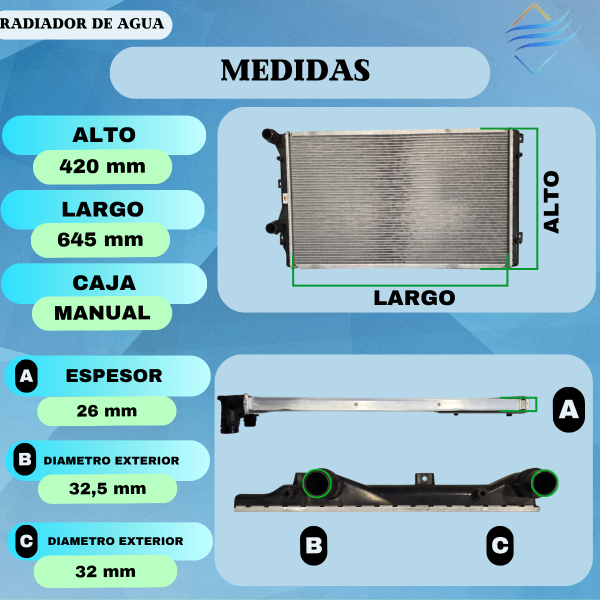Radiador De Agua Vw Golf Vento G5 2006 A 2011 1.9 2.0 - Imagen 3