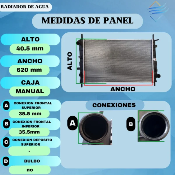 Radiador De Agua Mondeo 1995 A 1997 Con Aire Ac 1.8 2.0 2.5 - Imagen 3