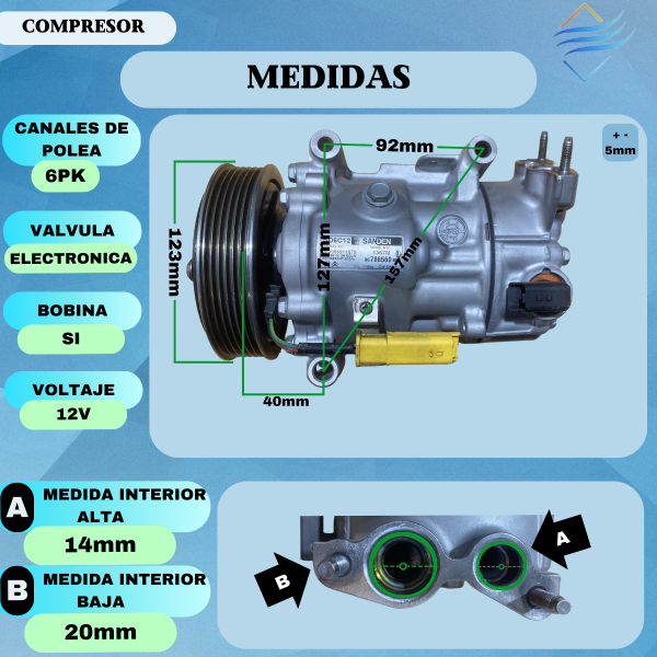 Compresor Aire Acondicionado 307 208 C4 Sanden 6c12 - Imagen 4