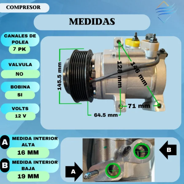 Compresor Aire Acondicionado Ford Ranger 2.5 7pk Original - Imagen 8