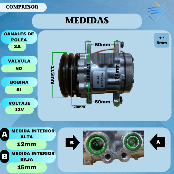 Compresor 7b10 2 Canales Corsa Diesel Universal - Imagen 3