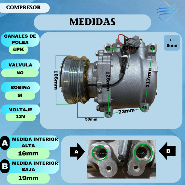 Compresor Aire Ac Honda Civic Crv Tr090 4pk 8xq-va - Imagen 3