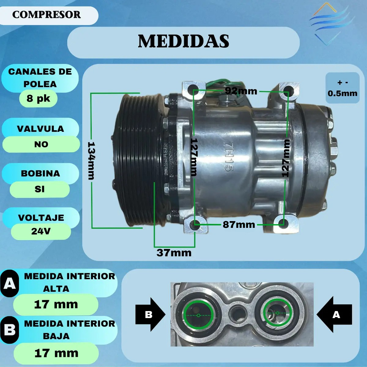 Compresor Aire Acondicionado 7h15 Caterpillar 24v - Imagen 3