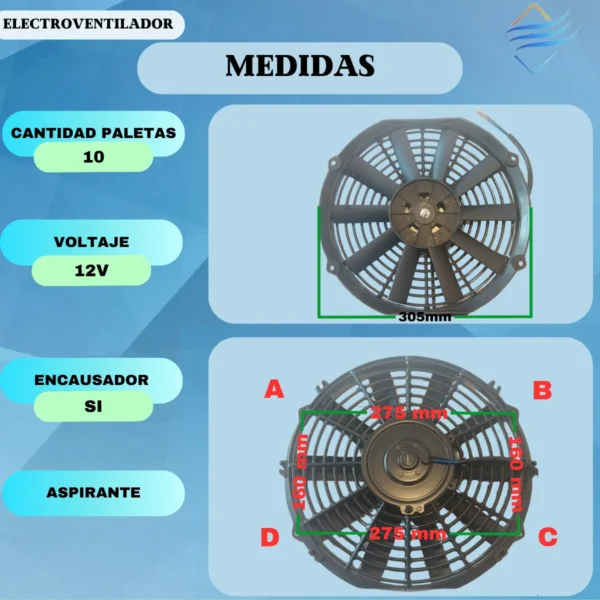 Electroventilador Universal 12 Pulgadas 12v Caudal 1577 - Imagen 2