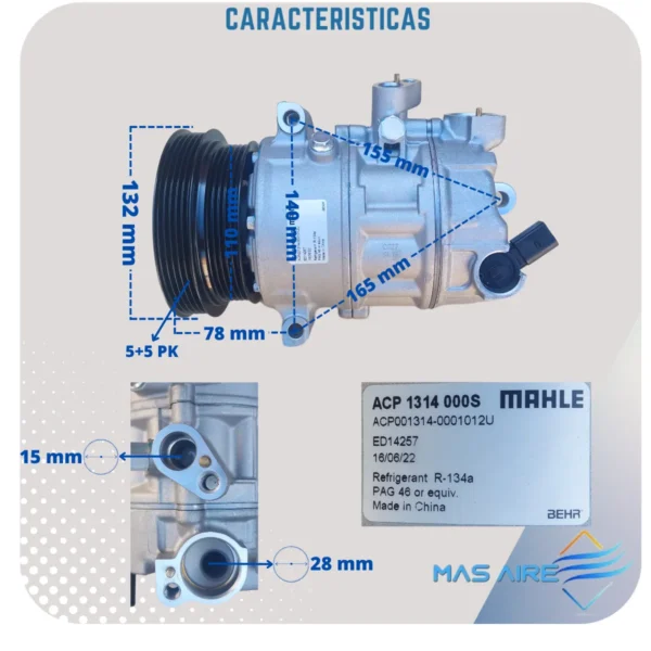 Compresor Aire Acondicionado Volkswagen Vento Polea Doble - Imagen 4