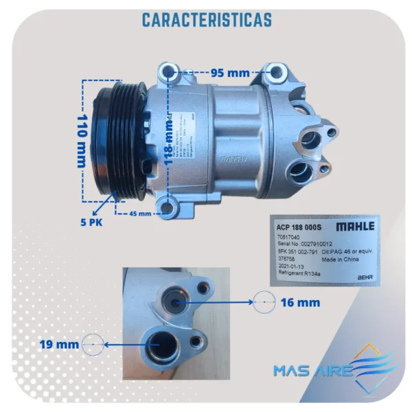 Compresor Aire Acondicionado Fiat 500 Fire 1.4 - Imagen 4