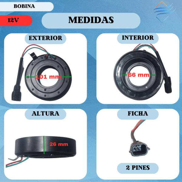Bobina Compresor Aire Acond Para Sanden Seltec 12v 101x66x26