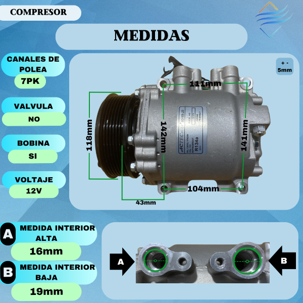 Compresor Aire Acondiconado Honda Crv Hs110 7pk - Imagen 3