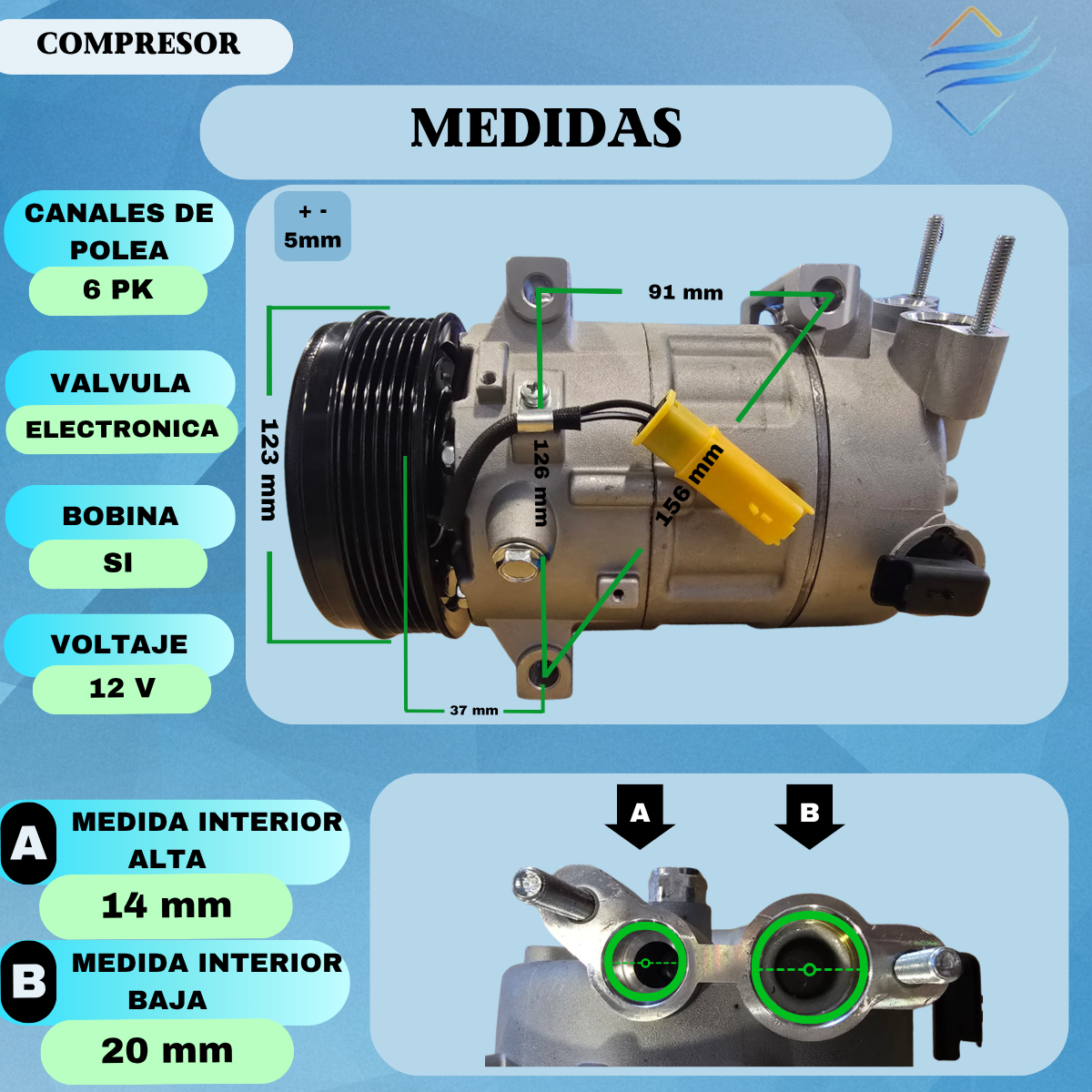 Compresor Aire Ac C4 307 308 408 Sanden 1390 7c16 - Imagen 4