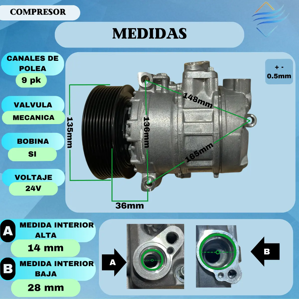 COMPRESOR DENSO 7SBU16C MERCEDES BENZ ACTROS 2011-2019 24V 9PK - Imagen 3