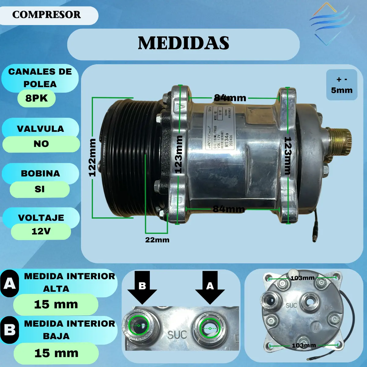 Compresor Aire Acondicionado 508 Rotalock Sal Atras 12v 8pk - Imagen 3