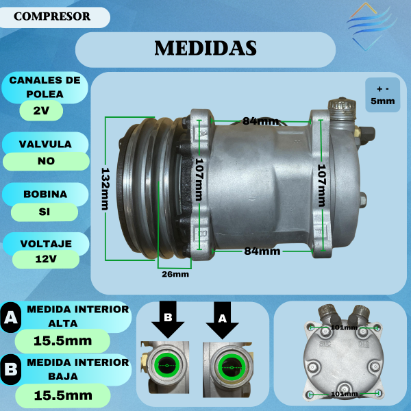 Compresor Aire Acondicionado 508 2a 12v Universal Re33f-aa - Imagen 3