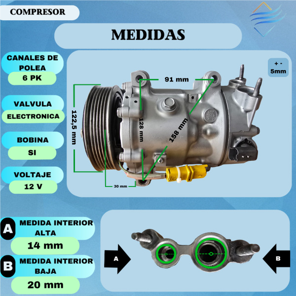 Compresor Aire Ac C4 307 308 408 Sanden 1390 - Imagen 5