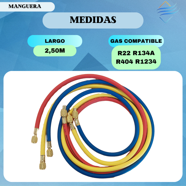 Manguera Manometro Manifold 2,50 Mt Carga Aire Condicionado - Imagen 2