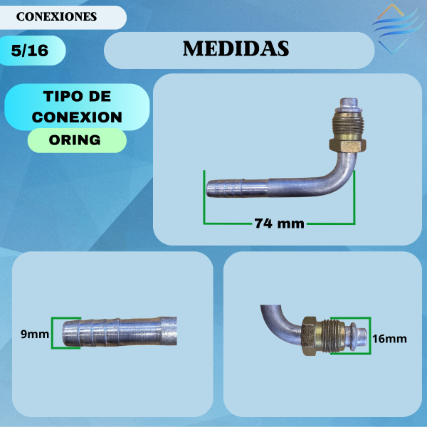 Conexion Oring Macho 90° Alum Rac 5/16 Caño3/8 Val Exp - Imagen 2
