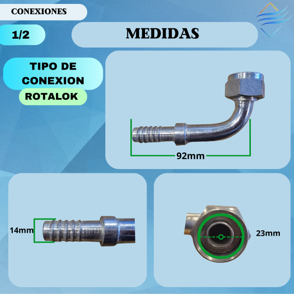 Conexion Rotalock 90° Hierro Racord 1/2 - Imagen 2