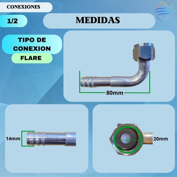 Conexion Curva 90° Hembra Flare Aluminio 1/2 486-aa - Imagen 2