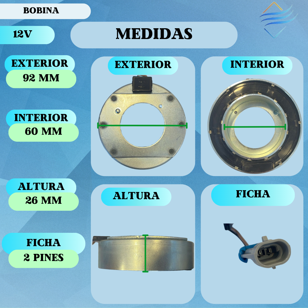 Bobina Compresor Prisma Corsa Fun Agile Astra Fiat - Imagen 2