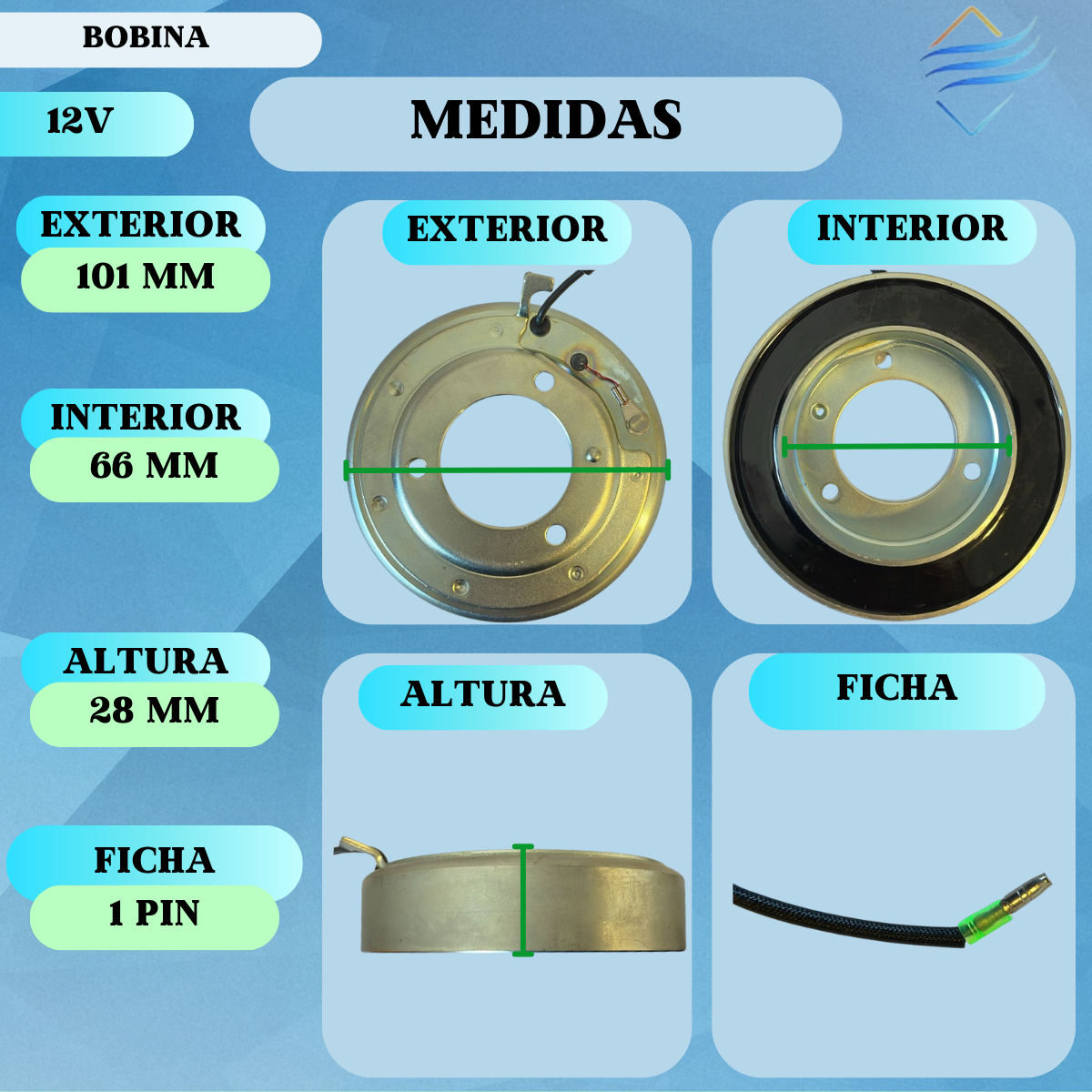 Bobina Compresor Aire Acondicionado Tm16 12v - Imagen 2