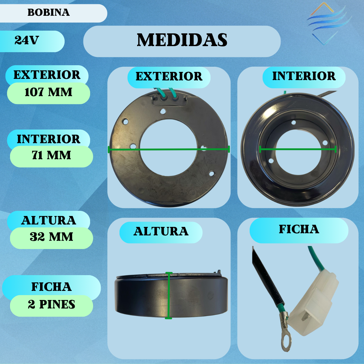 Bobina Compresor Nd 6p148 107x71x32 24v - Imagen 2