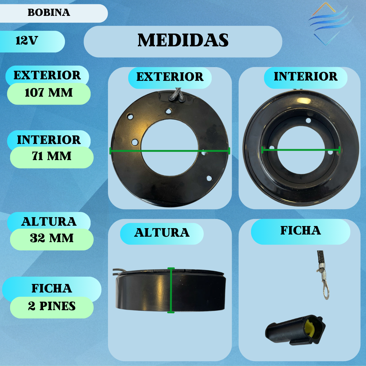 Bobina Compresor Aire Acondicionado Cargo 12v Denso 6p 39x-ea - Imagen 2