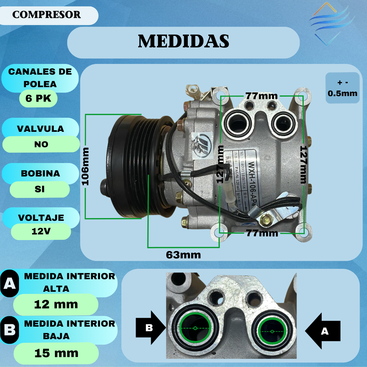 Compresor Aire Acondicionado Lifan Atc 106-ap4 6pk - Imagen 3