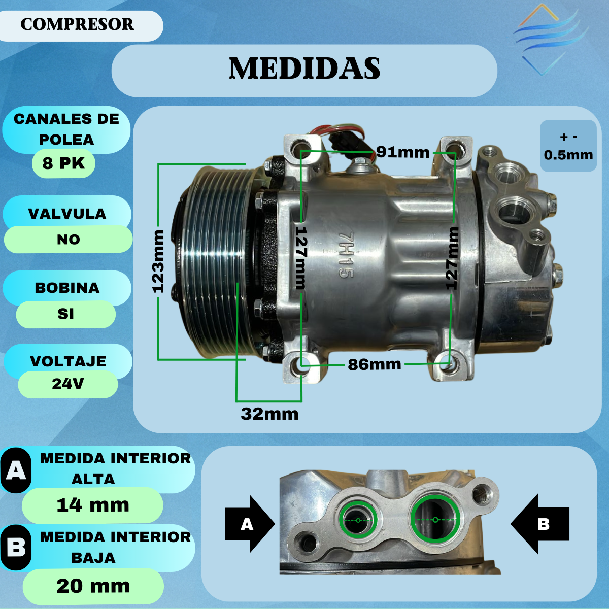 Compresor Aire Acondicionado Camion Scania Tipo Sanden 7980 - Imagen 2