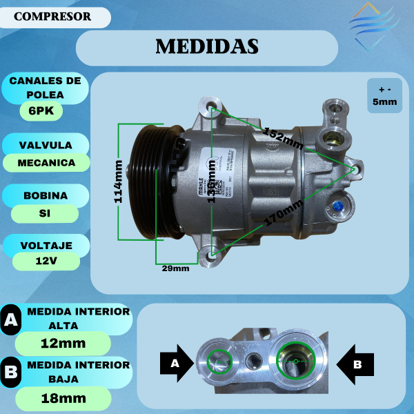 Compresor Aire Acondicionado Fiat Argo Cronos 1.8 6pk Mahle - Imagen 3