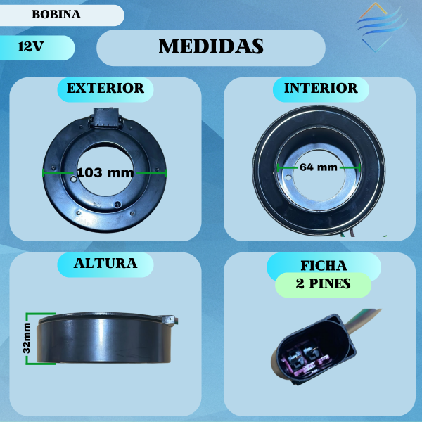 Bobina Compresor Aire Acondicionado Vw Bora Golf Polo A3 - Imagen 2