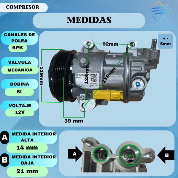 Compresor Aire Acondicionado Peugeot 206 207 Citroen C3 - Imagen 3