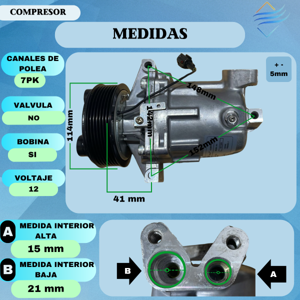 Compresor Aire Acondicionado Nissan Tiida Dkv 12v 7pk - Imagen 3
