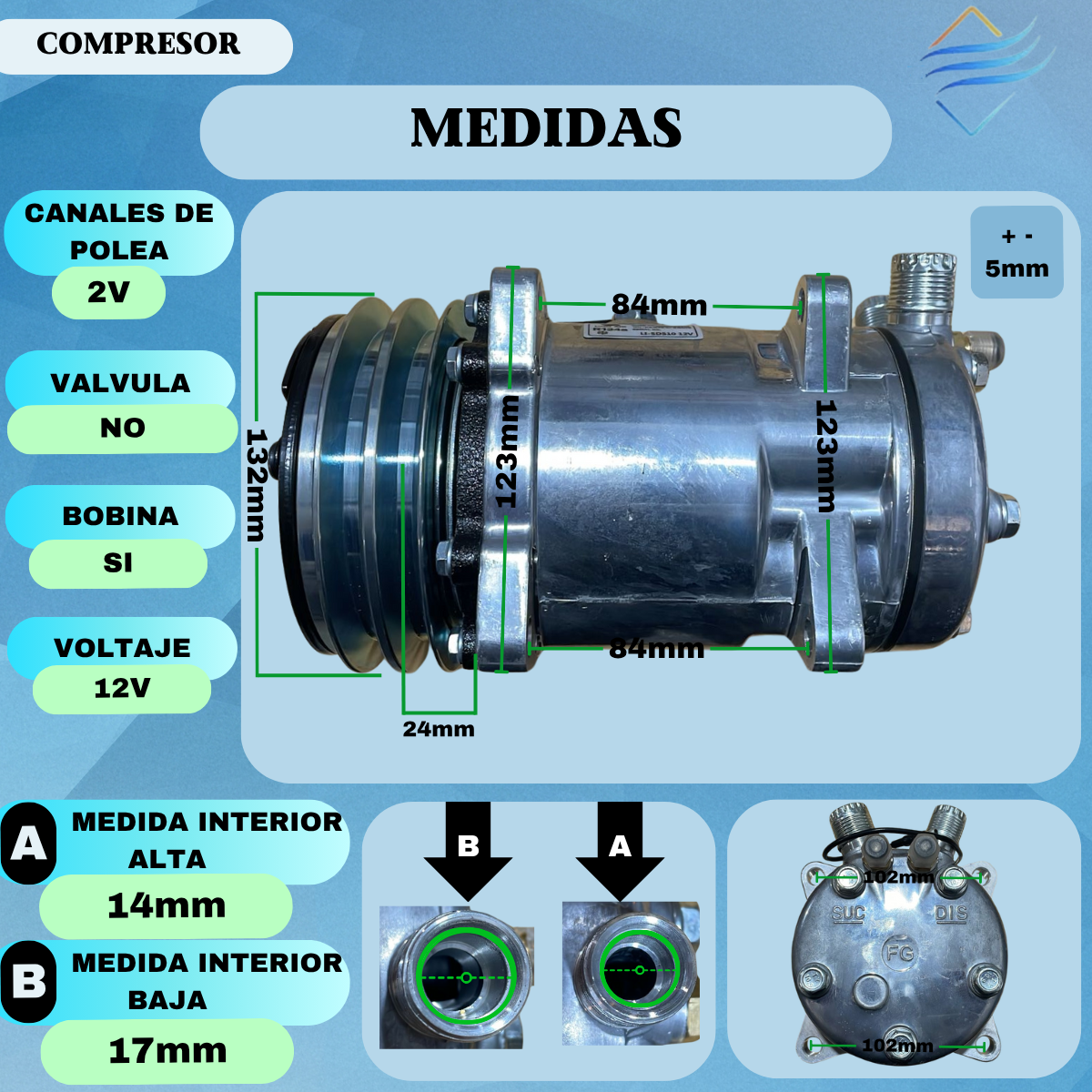 Compresor Tipo Sanden 510 Polea 2v 12 Volt 33n-aa - Imagen 3