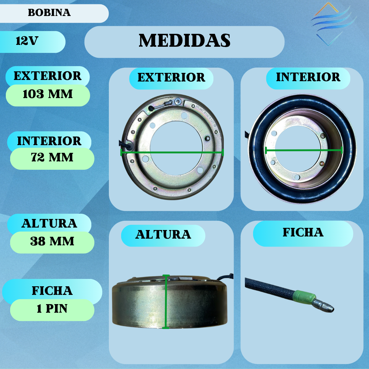 Bobina Compresor Aire Acondicionado 507 508 510 12v - Imagen 2